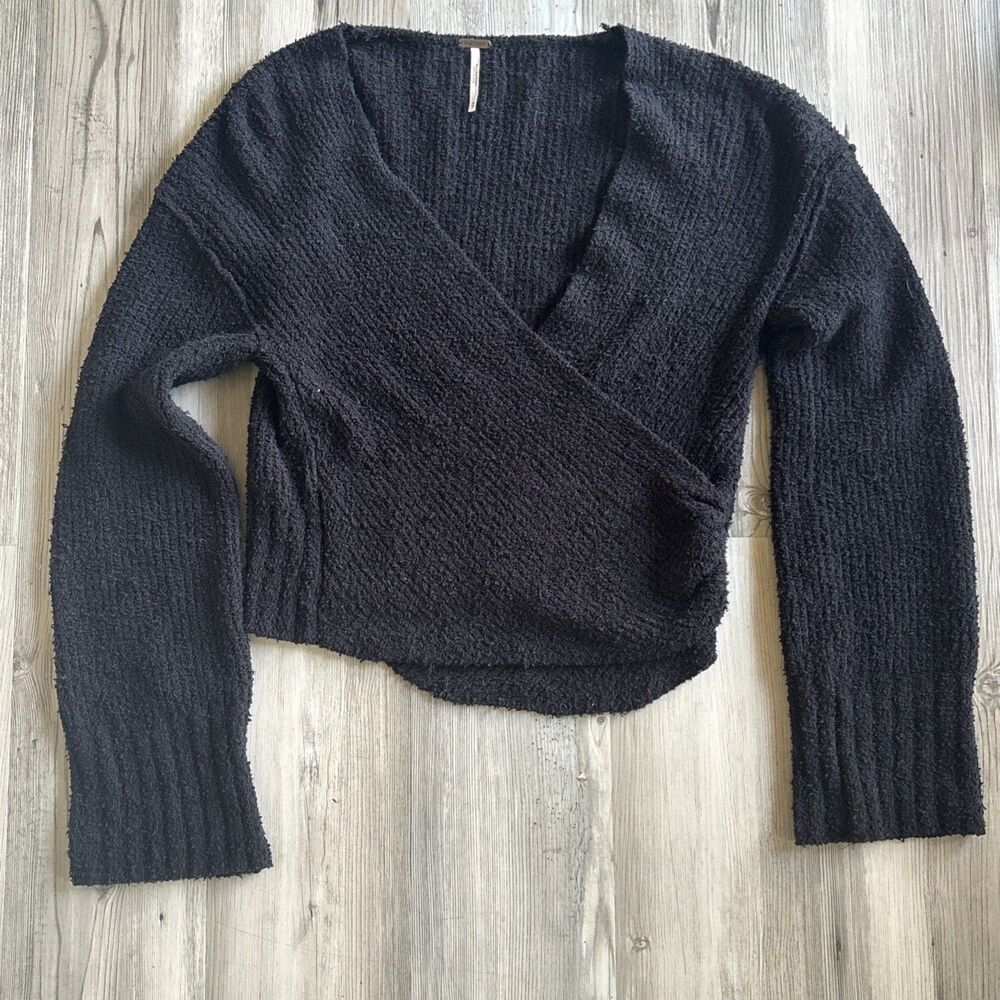 Free People Black Boho Hippie Crossover Sweater Size XS